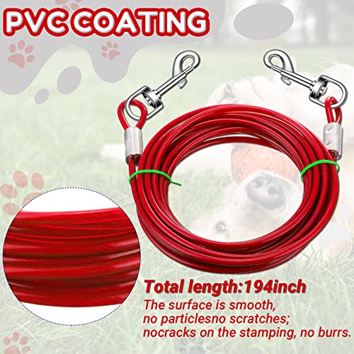 Amylove 2 Pcs Dog Tie Out Cable and Stake, 16 ft Outside Leash Cable Chain for Medium to Large Dog up to 125 Lbs, 18'' Heavy Duty Reflective Spiral Stake for Yard Camping Running Play(Red) - color: Red