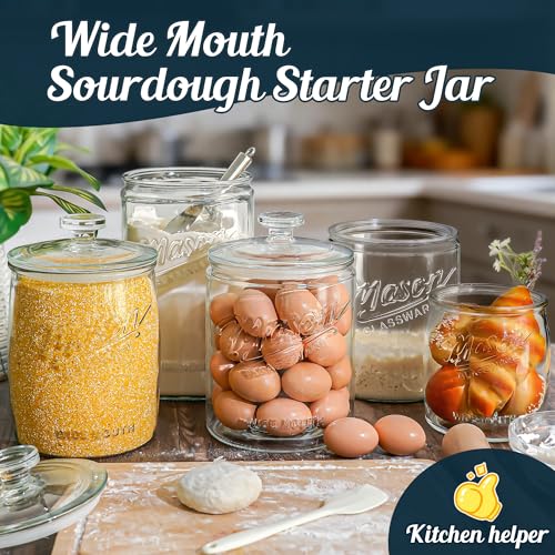 [NEW] Cookie Jars with Lids Airtight, 1.5 Gallon Large Glass Jar with Lid & Scale Mark, Heavy Duty Glass Canisters for Kitchen Counter, Pantry, Wide Mouth Mason Jar for Sugar, Dog Treat-2 PCS