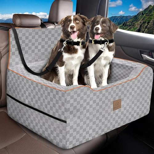 Large Dog Car Seat for Back Seat – Removable Dog Booster Seat & Washable Pet Car Seat for Medium & 2 Small Dogs up to 60lbs – Safety Straps & Storage Pocket – Travel & Home Use (Gray) - color: Medium-Gray