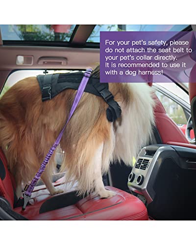 AUBELL Dog Seat Belt for Car,Updated 3-in-1 Adjustable Reflective Bungee Heavy Duty Dog Car Harness Tether with Clip Hook Latch & Buckle,Swivel Zinc Alloy Carabiner,Purple - color: Purple