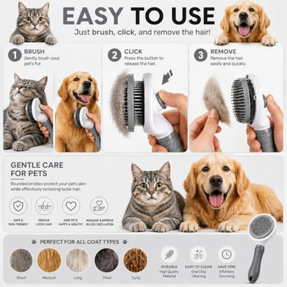 Pet Grooming Deshedding Brush, Self-Cleaning Massaging Brush for Dogs and Cats, Short and Long Hair (Rray) - color: Rray