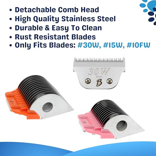 30 Wide Blade & 32mm 38mm Wide Clipper Guard Attachment Set for A5 Series Clippers| Stainless Steel Blade for Professional Dog Groomers| Snap-On/Off Design Wide Guard Combs for Dog Grooming - color: 3Pcs Set(30w, 32mm, 38mm)