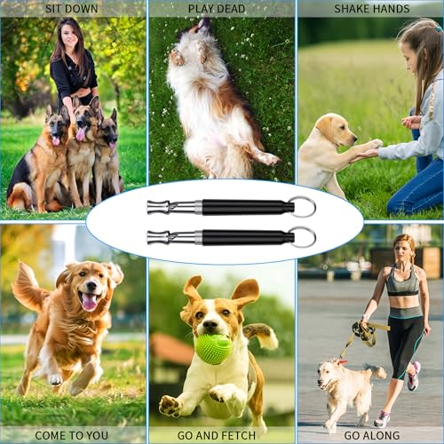 2 PCS Dog Whistles,Professional Recall Dog Training Whistle with Lanyard,Adjustable Ultrasonic Silent Dog Recall Whistles,Dog Whistle to Stop Barking Neighbors Dog,Dog Barking Stopper (Black+Black) - color: Black+Black