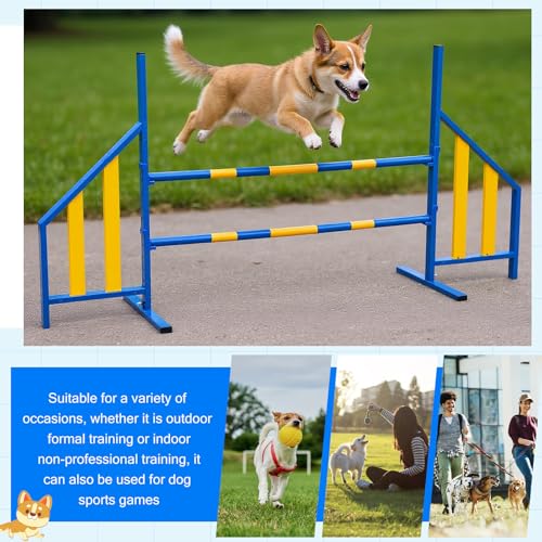 Seenelling Agility Wing Jumps with Bar Dog Training Hedge Metal Frame Adjustable Pet Hurdles Jump Bars High Stability for Indoor Outdoor Dog Pet Agility Course Game