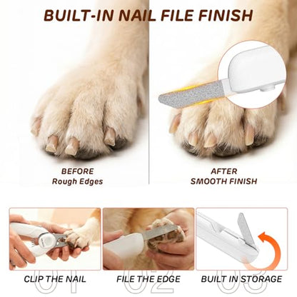 Dog Nail Clippers & Cat Nail Clipper, Pet Nail Trimmer with 2 LED Lights,Safety Side Lock, Nail File and Anti-Slip Handles, Dog Nail Grinder Quiet for Large and Medium Dogs & Cats - color: White