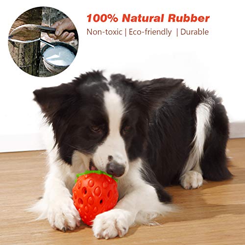 MewaJump Dog Puzzle Toys Rubber Chew Toys,Treat Food Dispensing Toy for Teeth Cleaning Dog Ball Toy Interactive Enrichment Toys for Puppy, Small, Medium, Large Breeds - color: red strawberry