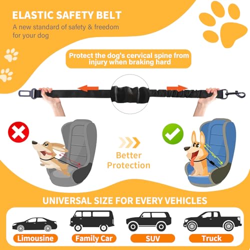 Dog Seat Belt Retractable Dog Car Harness 2 Pack Adjustable Elastic Bungee Buffer Heavy Duty & Durable & 360 Degree Swivel. - color: Black-2Pack, size: 2Pack