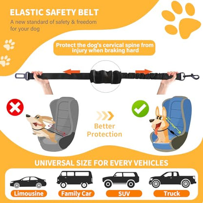 Dog Seat Belt Retractable Dog Car Harness 2 Pack Adjustable Elastic Bungee Buffer Heavy Duty & Durable & 360 Degree Swivel. - color: Black-2Pack, size: 2Pack