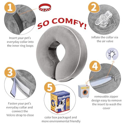 Inflatable Reflective Dog Cone Collar Alternative After Surgery,Doggie Recovery Dount Neck Ecollar,Adjustable Soft Dog Cone Collar for Small Medium Large Dogs (Grey, XXL) - color: Grey, size: XX-Large（18.5"-22.5"）