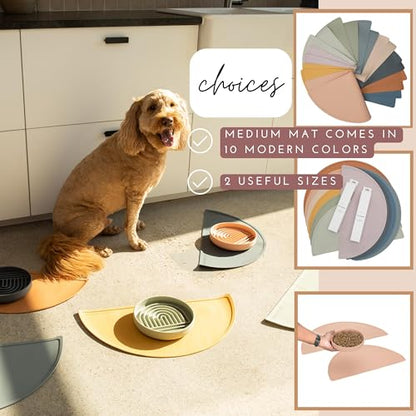 Should We Go? Waterproof Silicone Dog Food Mat – Medium Size Non-Slip Pet Bowl Mat, Raised Edge Design, Easy-to-Clean Pet Food Placemat for Dog & Cat Bowls, 21" Across x 10.5" Deep - Sage Green - color: Sage Green, size: Medium