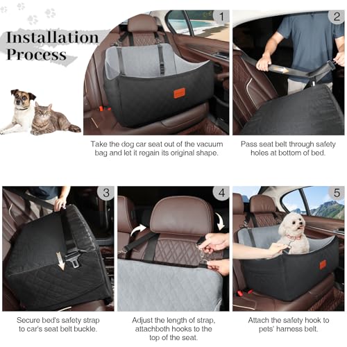 Wooaidagg Dog Car Seat for Medium & Large Dogs Up to 55lbs, Memory Foam Cushion, Washable Cover, Safety Straps & Non-Slip Base(Black/Grey,Large) - color: Black/Grey