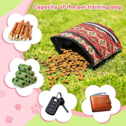 Boho Tribal Aztec Dog Treat Pouch with Magnetic Closure - Water Resistant Reflective Treat Bag for Pet Training, Walking, Portable Dog Treat Pouch, 3 Ways to Wear