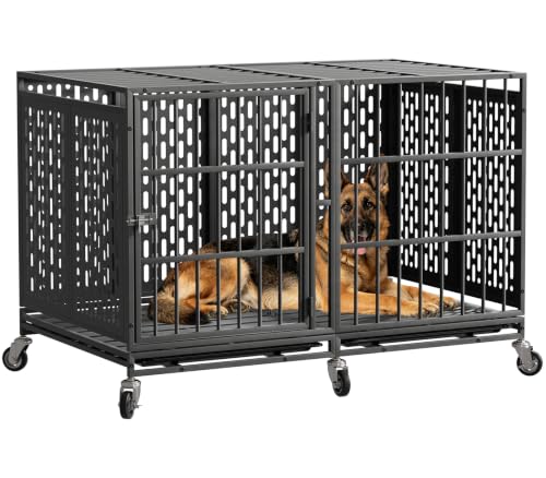 Snuowu 48 Inch Heavy Duty Dog Crate with Wheels, Metal Big Dog Cage for Large and Medium Dogs, Extra Large XL XXL Indestructible Dog Crate with Removable Tray. - size: 47.2"L x 28.9"W x 32.8"H