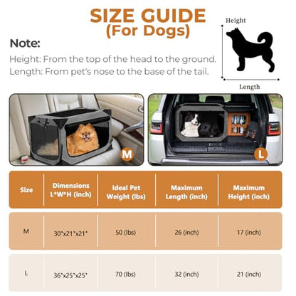 Nottia Dog Crate, Collapsible Soft Travel Crate for Large Dogs (3 Year Warranty), Indoor & Outdoor Portable Pet Kennel with Chew-Proof Mesh Window (Dark Gray, 36" L x 25" W x 25" H)