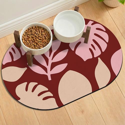 Cat Food Mat 24''x16'', Absorbent Cat Mats for Food and Water, Non-Slip Rubber Mat for Cats Bowls, Easy Store Pet Food Placemat, Mats for Under Cats Food Bowls, Fit with Kitchen, Living Room - color: Red Leaves, size: 24''x16''