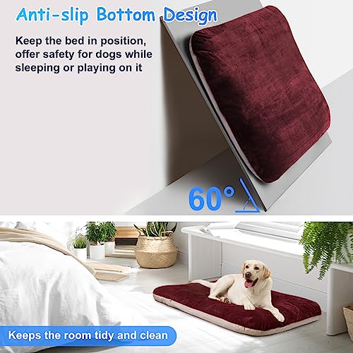 Magic Dog Super Soft Extra Large Dog Bed, 47 Inches Jumbo Orthopedic Foam Pet Beds with Anti Slip Bottom, Dog Sleeping Mattress with Removable and Washable Cover, Burgundy XL - color: Burgundy, size: 47.0"L x 39.0"W x 5.0"Th