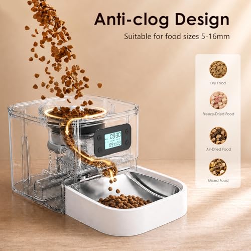 TYM Automatic Cat Feeder, 7L Large Capacity Cat Food Dispenser with Programmable Timer, Portion Control up to 9 Meals/Day, Dual Power Supply, Fresh Food, Easy to Clean for Cats and Small Dogs - color: White-1a