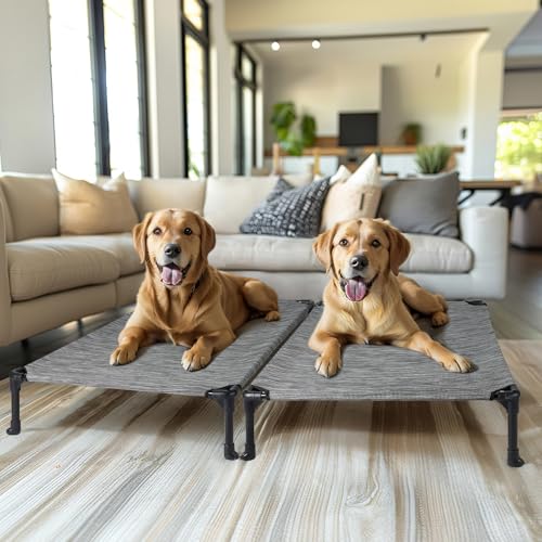 Veehoo 2-Pack Raised Dog Beds - Cooling Portable Pet Cot with No-Slip Feet, Breathable Mesh, Size 42" x 30", Black Silver, CWC1803-L - color: 2Packs- Black Silver, size: 42.0"L x 30.0"W x 7.0"Th