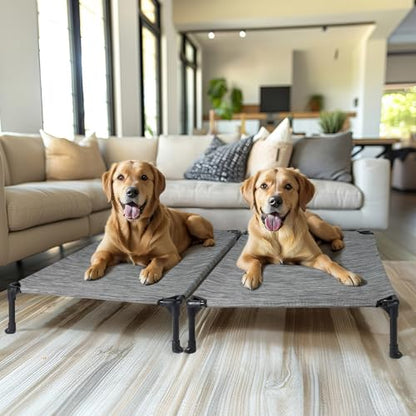 Veehoo 2-Pack Raised Dog Beds - Cooling Portable Pet Cot with No-Slip Feet, Breathable Mesh, Size 42" x 30", Black Silver, CWC1803-L - color: 2Packs- Black Silver, size: 42.0"L x 30.0"W x 7.0"Th