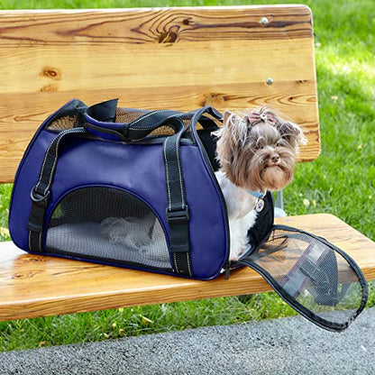 Dogline Carrier Bag Airline Approved Carrier for Dogs and Cats, Size M, Blue - color: Blue, size: H 13" x W 9" x L 21"