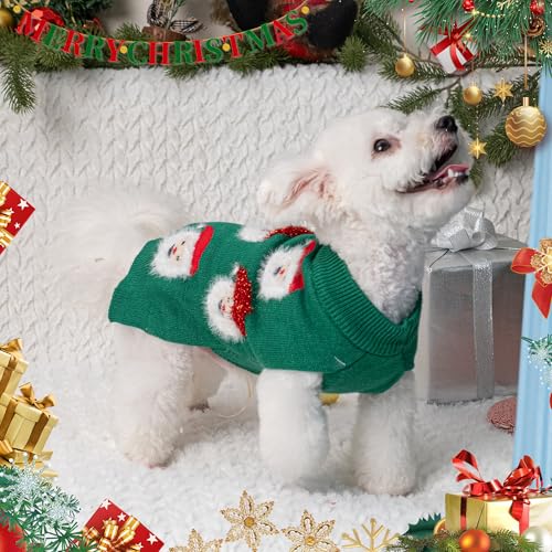 LUBOT NEW Ugly Christmas Sweaters for Puppy Cute Funny Wintertime and Holiday Parties Knitted Pullover Sweater Santa Small Dog Green Medium - color: Green, size: Medium