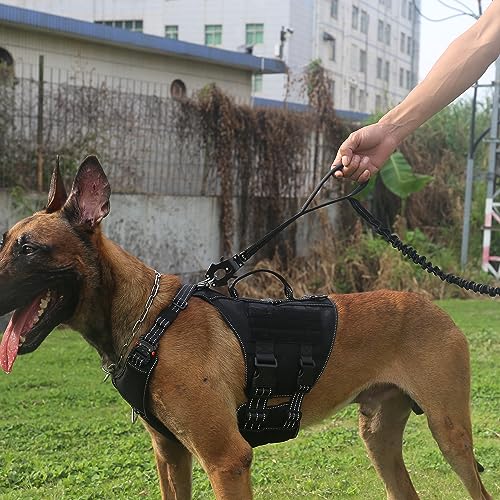 ICEFANG Tactical Dog Leash,K9 Training Walking Bungee Lead with 2 Control Handle,Heavy Duty Quick Release Metal Clasp,Hands Free D-Ring for Medium Large Dogs (6ft,Reflective Black) - color: Reflective Black, size: 6 FT