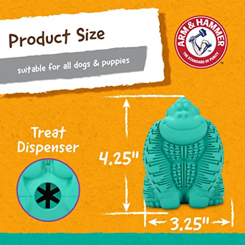 Arm and Hammer for Pets Super Treadz Gorilla Dental Chew Toy for Dogs - Reduces Plaque and Tartar Without Brushing, Baking Soda Infused, Dishwasher Safe, Dogs Up to 35 Lbs