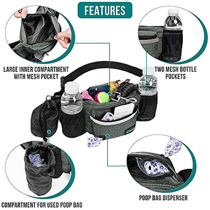 PetAmi Dog Fanny Pack, Treat Pouch for Dog Walking, Training, Built in Poop Bag Dispenser, Water Bottle Holder, Collapsible Bowl, Pet Treat Waist Belt for Hiking, Running, Kibbles (Charcoal) - color: Charcoal