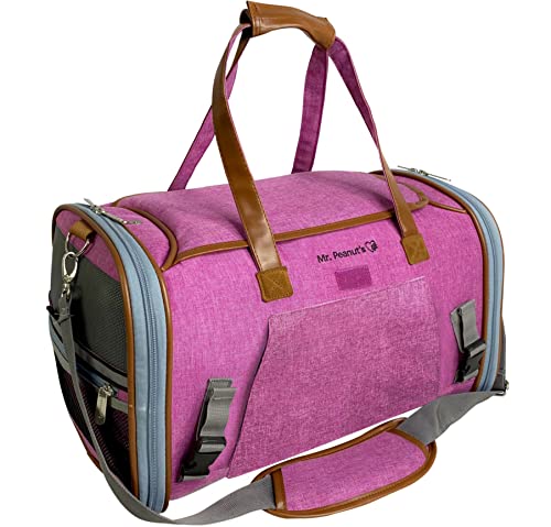 Mr. Peanut's Gold Series Mini Expandable Airline Approved Soft Sided Pet Carrier, Premium Brand Self Locking Zippers, Plush Faux Fleece Bedding with a Sturdy Plywood Base (Rosa Red)