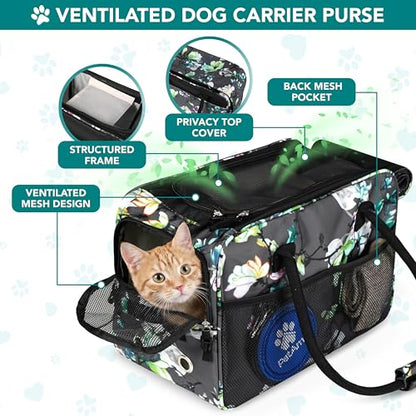 PetAmi Dog Purse Carrier for Small Dogs Cats, TSA Airline Approved Soft-Sided Pet Carrier with Pockets, Ventilated Travel Tote Bag with Bed & Shoulder Strap, Puppy Kitten, Max 12 lbs, Floral Gray - color: Floral Gray
