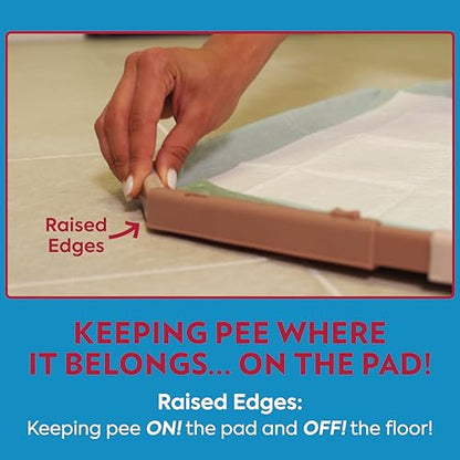 OUT! PetCare Pee Pad Holder Tray, Puppy Pads, Dog Pee Pad Tray, Puppy Essentials, Raised Edges, Portable, Dog Training, Housebreaking Essentials, Cleaning Supplies, Floor Protection, 21x21