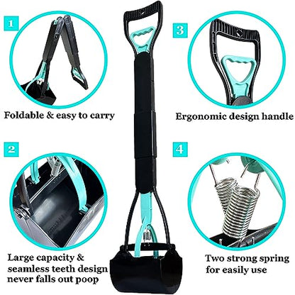 ienjoyed 32" Tall Pooper Scooper, Large Pooper Scooper for Dogs Heavy Duty, Dog Pooper Scooper with Long Handle & High Strength Durable Spring, Foldable Dog Poop Pick Up (Bottom Seamless) - size: 32-inch(Bottom Seamless)