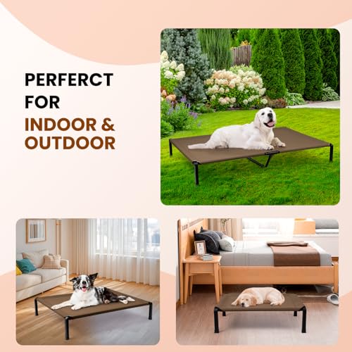 Heeyoo Elevated Dog Bed, Cooling Raised Pet Cot with Chew Proof Mesh Fabric and Steel Frame, Portable Dog Cot Bed with No-Slip Rubber Feet, 26 in - color: Brown, size: 26"L x 17"W x 7"H