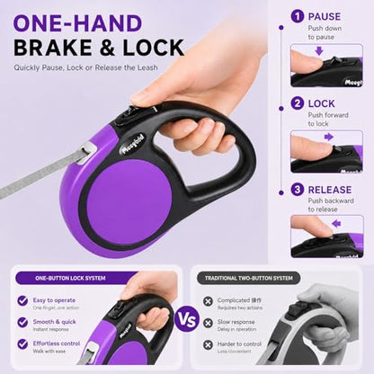Heavy Duty Retractable Dog Leash-16ft Strong & Durable Walking Leash for S to L Dogs up to 45/115 lbs, Upgraded Lock System, Non Slip Grip, Tangle Free (Purple, Small/Medium) - color: Purple, size: Small/Medium