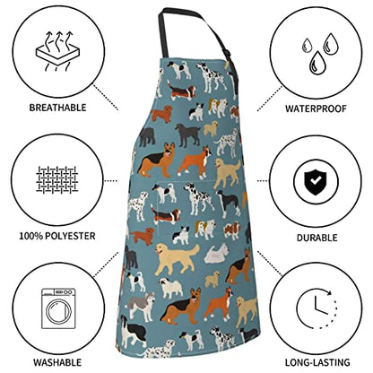 Perinsto Dog Cat Pets Cute Animals Waterproof Apron Bibs for Grooming Kitchen Cooking Baking Painting Gardening - color: Dog (Grey Blue)
