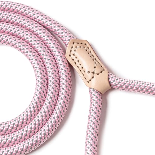 Mile High Life Dog Leash, Rope Leash with Genuine Leather Handle and Heavy Duty Metal Clasp, Great for Small Medium Large Dogs (Pink, 4FT) - color: Leather Handle-Pink, size: 48 Inch-1/2"
