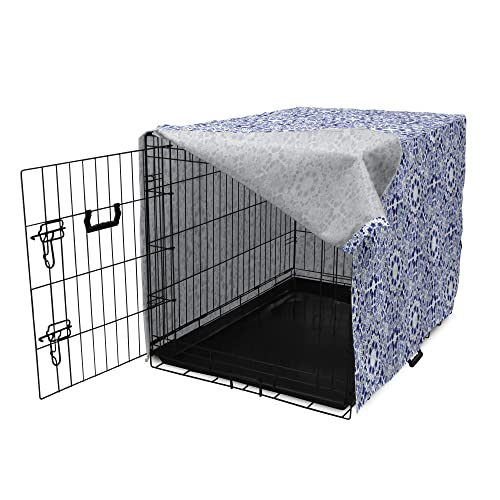 Lunarable Traditional Dog Crate Cover, Circular Flowers and Stripes Ethnic Gzhel Pattern Classic Motifs Art, Easy to Use Pet Kennel Cover for Medium Large Dogs, 36 Inch, Pale Blue - color: Pale Blue, size: 36 Inch