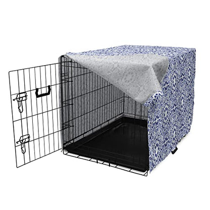Lunarable Traditional Dog Crate Cover, Circular Flowers and Stripes Ethnic Gzhel Pattern Classic Motifs Art, Easy to Use Pet Kennel Cover for Medium Large Dogs, 36 Inch, Pale Blue - color: Pale Blue, size: 36 Inch
