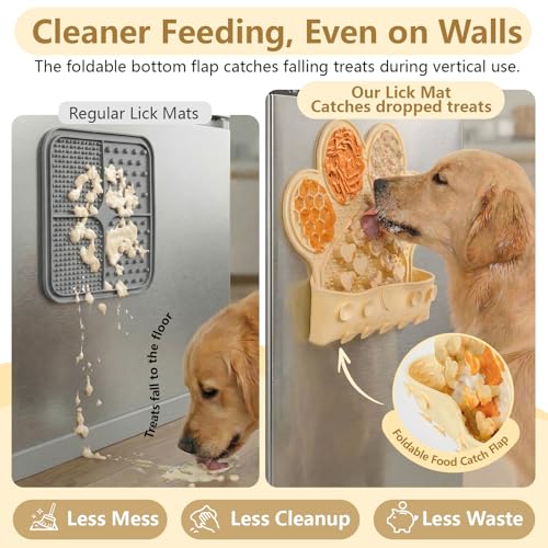 Dog Lick Mat with Suction Cups, Slow Feeder & Enrichment Mat for Dogs & Cats, Silicone Feeding Mat for Wet & Dry Food, Anxiety Relief, Mess-Free Foldable Pocket Design, Yellow - color: Yellow