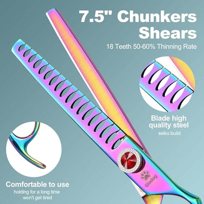 GLADOG Pro Rainbow 17.8cm(7인치) 전문 반려동물 그루밍 가위 키트, 6-in-1 강아지 가위, 티타늄 코팅, 스테인리스 스틸, 오른손잡이용, 5개입 - style: 프로 레인보우