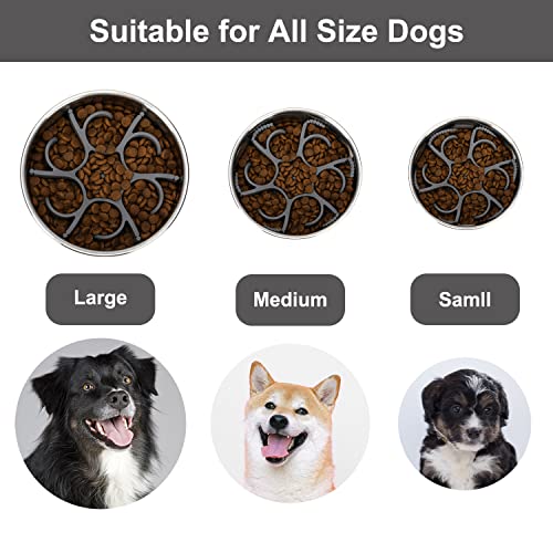 Anipaw Dog Slow Feeder Bowls Silicone Spiral Pet Food Feeder Insert to Slow Down Eating for Large Medium Small Breed Dogs Perfect with Stainless Steel Glass Ceramic Pet Bowls (Grey) - color: Grey
