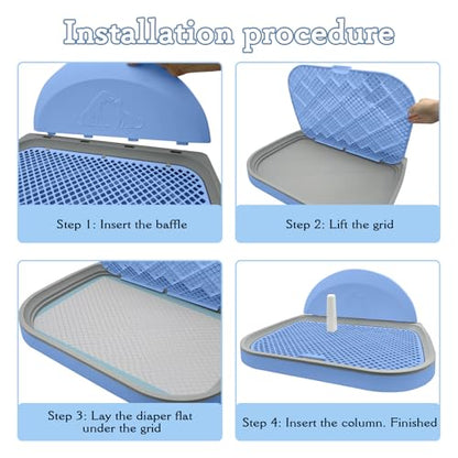 Tfwadmx Pee Pad Holder Dog Potty Tray with Splash Guard & Center Post Mesh Training Toilet Potty Tray Puppy Pad Holder for Puppy and Small Size Dog (Blue, 22.4"×17.7")