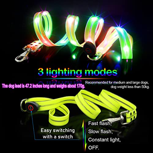 LED Waterproof Pet Dog Leash USB Rechargeable Fashionable Color Glow in the Dark Night Walk Safety Dog Leash for Medium to Large Dogs - color: Lightgreen