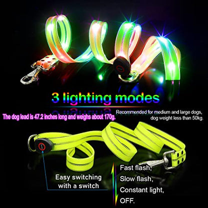 LED Waterproof Pet Dog Leash USB Rechargeable Fashionable Color Glow in the Dark Night Walk Safety Dog Leash for Medium to Large Dogs - color: Lightgreen