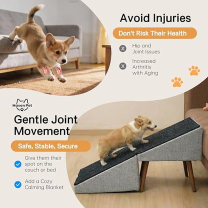 2-in-1 Dog Ramp and Stairs for Bed and Couch, 17 Inch High,Foldable Ottoman Ramp with Non-Slip Replaceable Carpet, Joint Relief for Small and Large Dogs - color: Gray