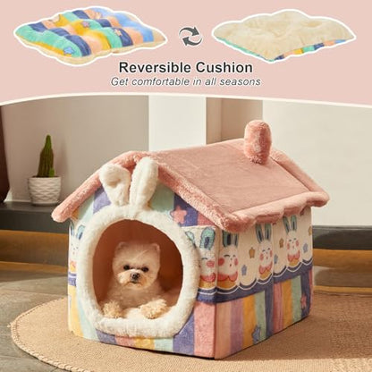 Dog&Cat House Dog&Cat Bed with Cover Cave with Non-Slip Bottom. (Rainbow, Medium) - color: Rainbow, size: Medium
