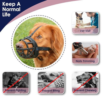 Mayerzon Basket Dog Muzzle for Small Medium Large Dogs, Breathable Silicone Muzzle for Anti-Biting and Anti-Chewing with Soft Padded and Adjustable Head Strap Allows Drinking(#5) - size: Size5-Snout 13-15 in