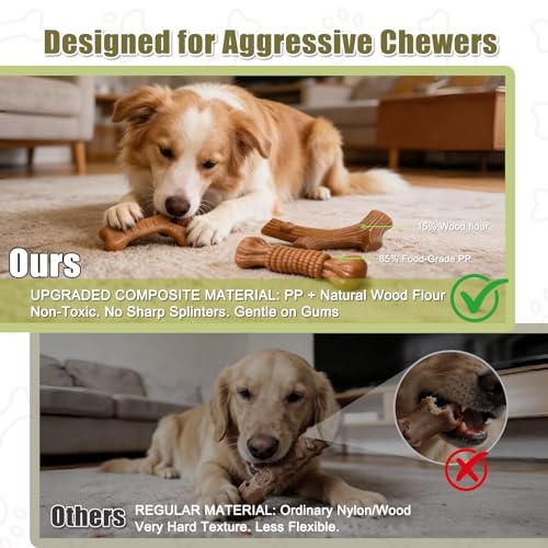 SCHITEC Dog Toys for Aggressive Chewers, 3 Pack Nylon & Wood Dog Chew Toy, Tough Chew Bone for Large Dogs 90-120lbs, Indestructible Teething Dog Toy, Chicken Flavor (Large) - style: Large