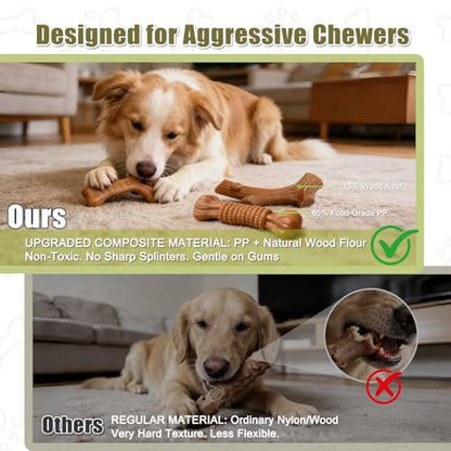 SCHITEC Dog Toys for Aggressive Chewers, 3 Pack Nylon & Wood Dog Chew Toy, Tough Chew Bone for Large Dogs 90-120lbs, Indestructible Teething Dog Toy, Chicken Flavor (Large) - style: Large