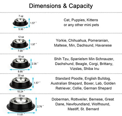 Stainless Steel Dog Bowls, Food and Water Non Slip Anti Skid Stackable Pet Puppy Dishes for Small, Medium and Large Dogs (2 Pack) - color: Black, size: 2¼ Cup/18 oz